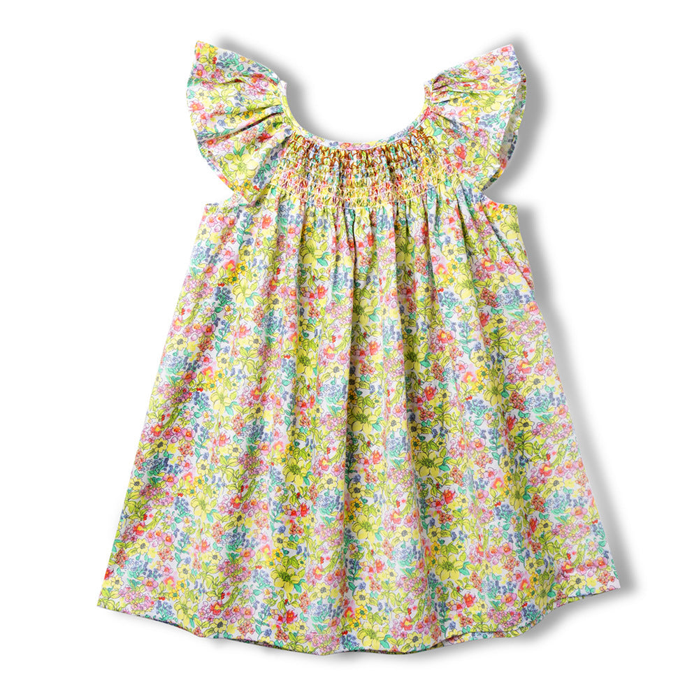 洋气小女孩连衣裙夏季女童碎花打缆裙 Stylish Little Girls' Dress: Summer Floral-Print Cable-Knit Dress for Girls