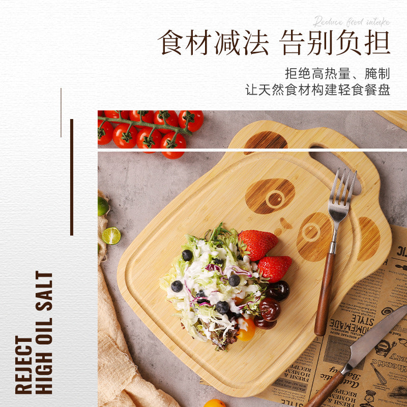 家逸探趣熊猫辅食板 KAYI Bamboo Cutting Board Food Serving Board Panda Face Carving Board