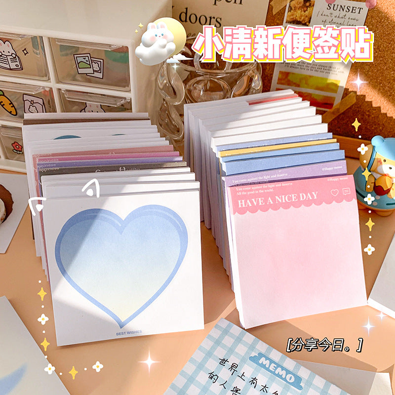 魔卡爱心卡通风景图案便签本学生手账留言纸随手撕便利贴Magic Card Cute Cartoon Scenery Pattern Sticky Note Pad, Student Planner, Note Paper, Tear-Off Sticky Notes