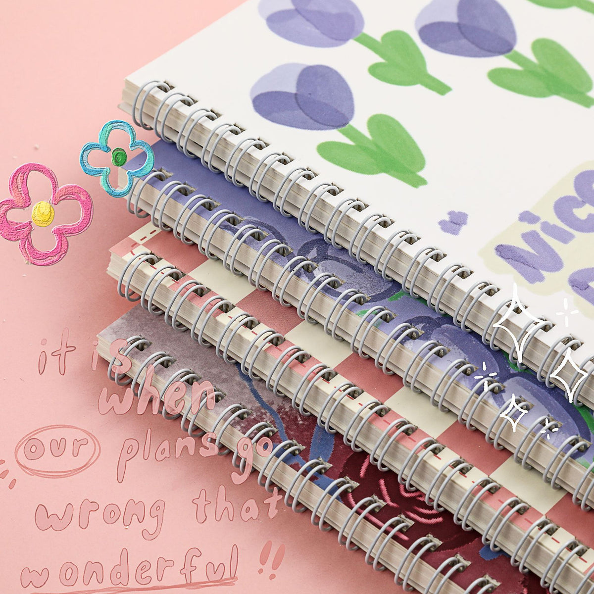 MOKA小清新花朵线圈本本子笔记本横线内页高颜值学生用记事本 MOKA Fresh and Cute Floral Spiral Notebook with Lined Pages—Stylish Student Notebook