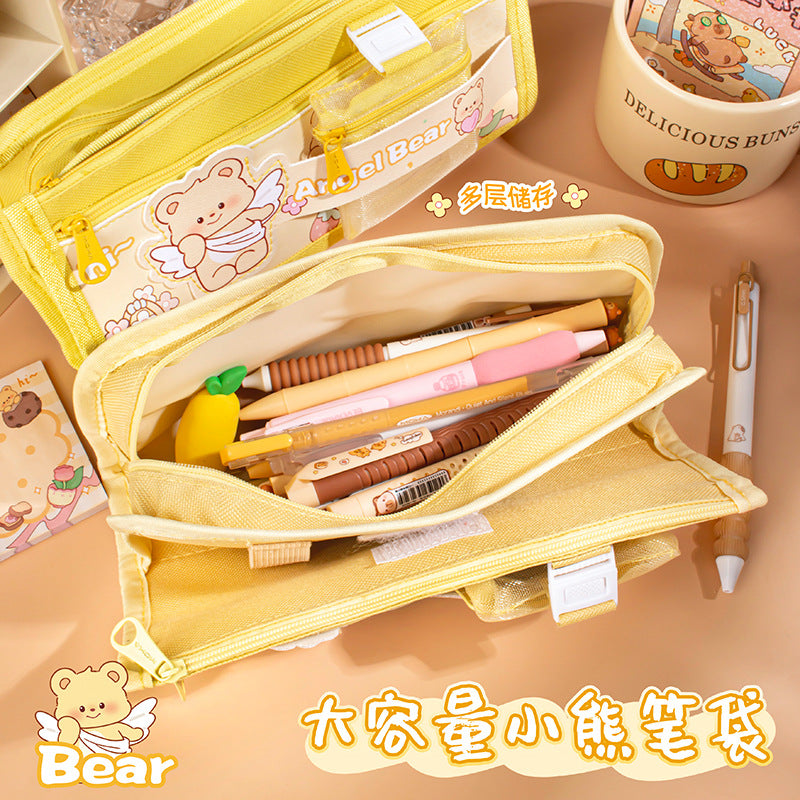 小熊零钱包笔袋大容量分层铅笔盒文具袋可爱学生Little Bear Coin Purse Pencil Case: Large-Capacity, Multi-Compartment Pencil Case and Stationery Pouch—Cute for Students