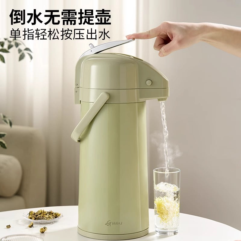 气压式白胆保温热水壶按压出水热水瓶保温壶家用大容量开水瓶暖壶Pressure-Type White-Lined Insulated Hot Water Kettle with Push-Button Dispenser; Household Large-Capacity Hot Water Kettle