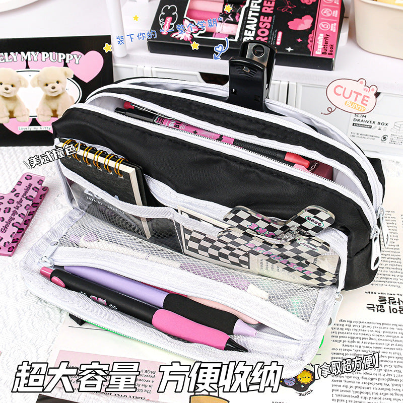 MOKA多巴胺色系学生笔袋三层多功能铅笔盒三色小清新大容量铅笔袋MOKA “Dopamine” Color Series Student Pencil Case: Three-Compartment Multifunctional Pencil Case, Three Colors, Fresh and Chic, Large Capacity