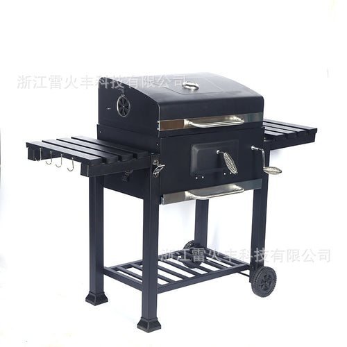BBQ庭院大四方炉方形取暖炉木炭烟熏炉烧烤架加厚带盖大型烧烤炉BBQ Garden Large Square Stove, Square Heater, Charcoal Smoker, Barbecue Grill – Thick-walled, Lidded, Large Barbecue Grill