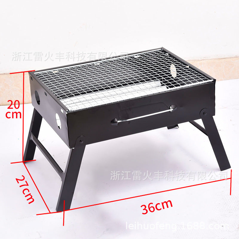现货批发户外便捷式炭烤炉小黑钢折叠烧烤架家用木炭烧烤炉小黑钢Retail and wholesale of portable outdoor charcoal barbecues: small black steel folding barbecue rack, domestic charcoal barbecue, small black steel