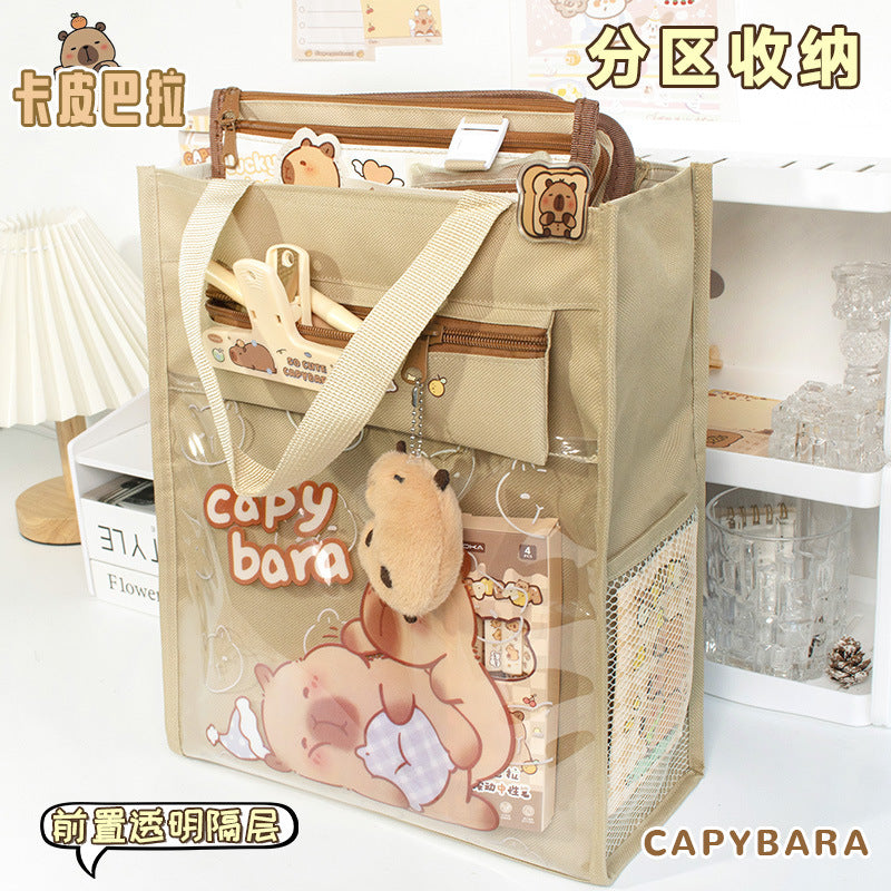 MOKA魔卡卡皮巴拉系列补习手提拎书袋美术袋补习班文件帆布袋MOKA Capybara Series Tutoring Tote Bag, Art Bag, Tutoring Class Document Canvas Bag