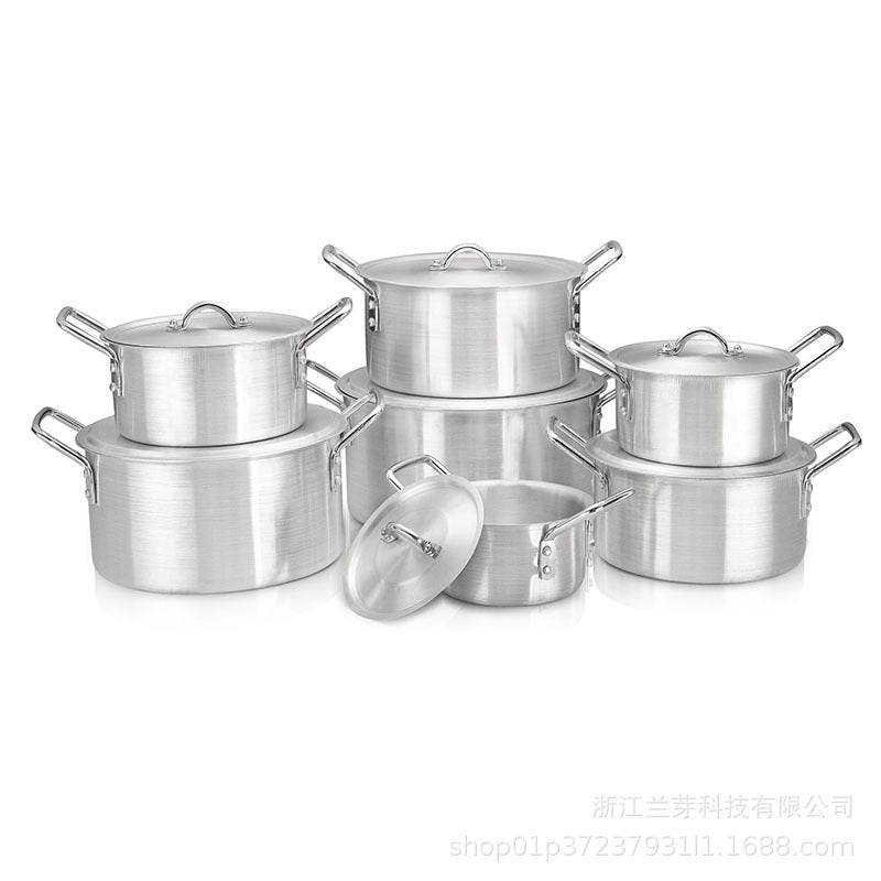 现货7件套砂光铝锅非洲厂家直供销售铝制砂光锅批发pot煎锅7-piece set of sandblasted aluminium pans – direct from African manufacturers; wholesale sandblasted aluminium pans and frying pans