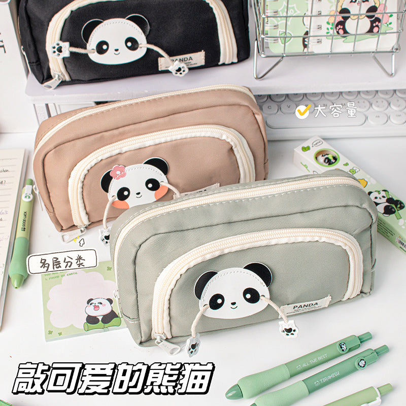 MOKA魔卡熊猫三层圆窗笔袋男女通用学生大容量高颜值文具盒铅笔袋MOKA Panda Three-Layer Round-Window Pencil Case—Unisex, Large Capacity, Stylish Student Pencil Case