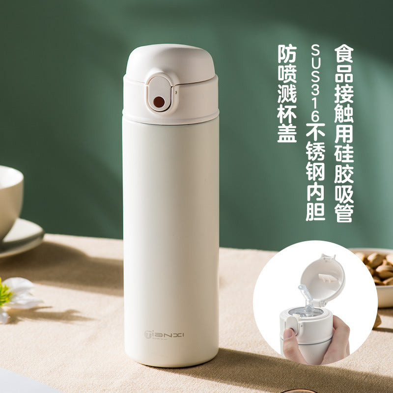 家用学生儿童316不锈钢保温杯 户外弹跳杯盖女便携带吸管保温水杯316 Stainless Steel Insulated Water Bottle for Home, Students, and Children—Outdoor Bounce-Top Lid, Portable Insulated Water Bottle with Straw