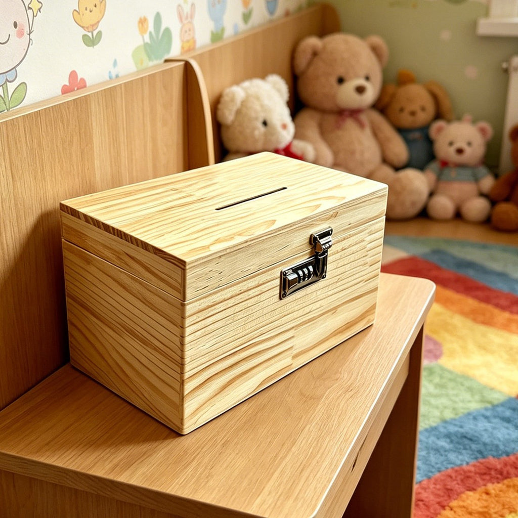 儿童密码存钱罐女孩可存可取学生男孩实木储蓄箱家用网红硬币箱Children’s Lockable Money Box for Girls – With Deposit and Withdrawal Features; Solid Wood Savings Box for Schoolboys; Home Use; Trending Coin Box