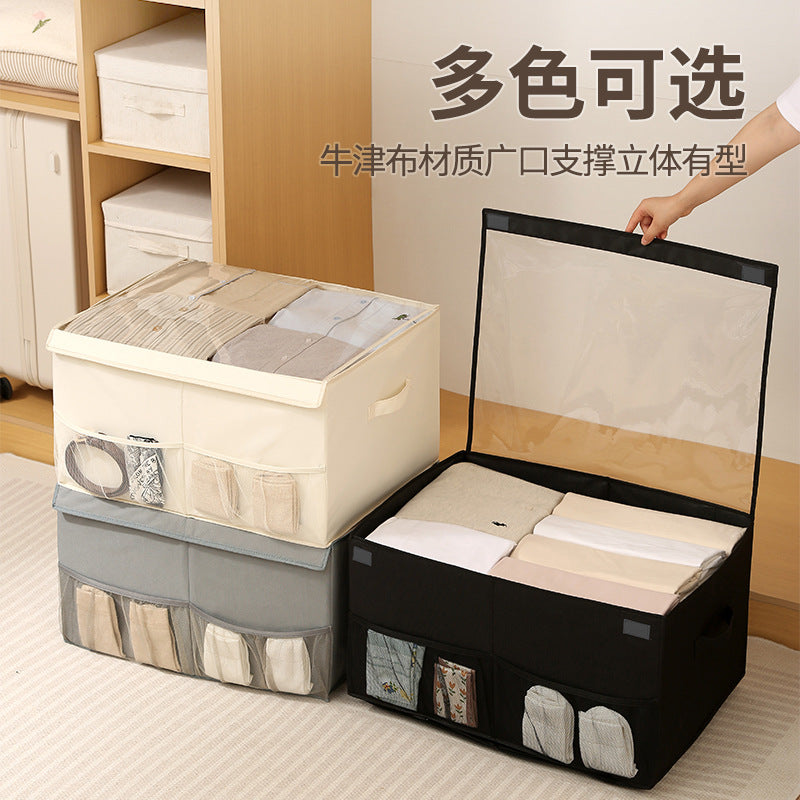 衣服收纳箱布艺可折叠透明盖防尘防潮衣物储物箱带轮拉链棉被收纳Cloth Storage Box – Foldable, with Transparent Lid, Dust-proof and Moisture-proof, with Wheels and Zips, for Storing Quilts