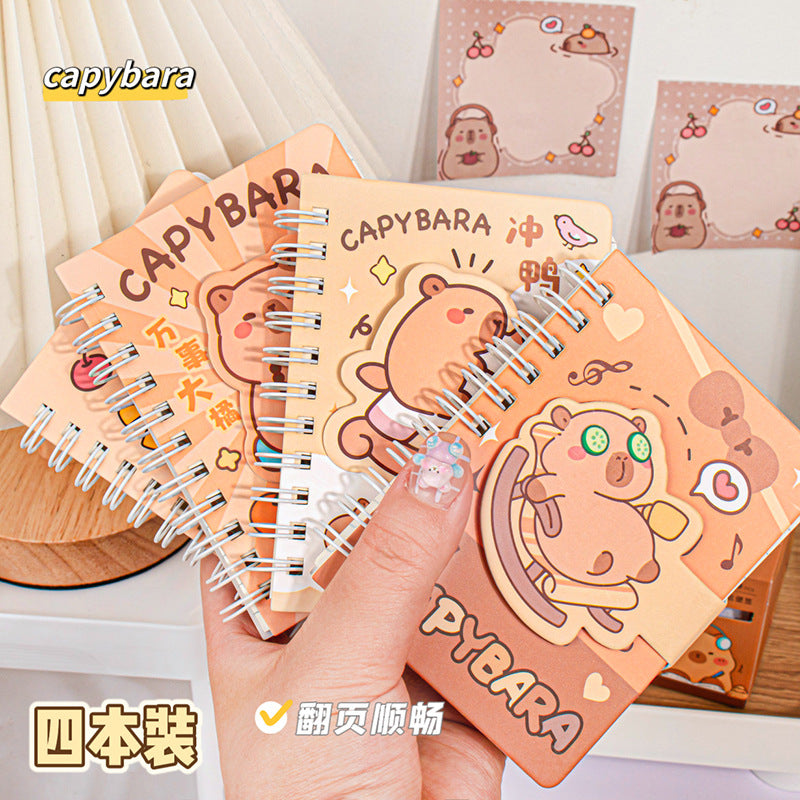 MOKA卡皮巴拉卡通魔术贴线圈本迷你小本子a7便携笔记本学生文具MOKA Capybara Cartoon Velcro Spiral-Bound Mini Notebook, A7 Portable Notebook, Student Stationery