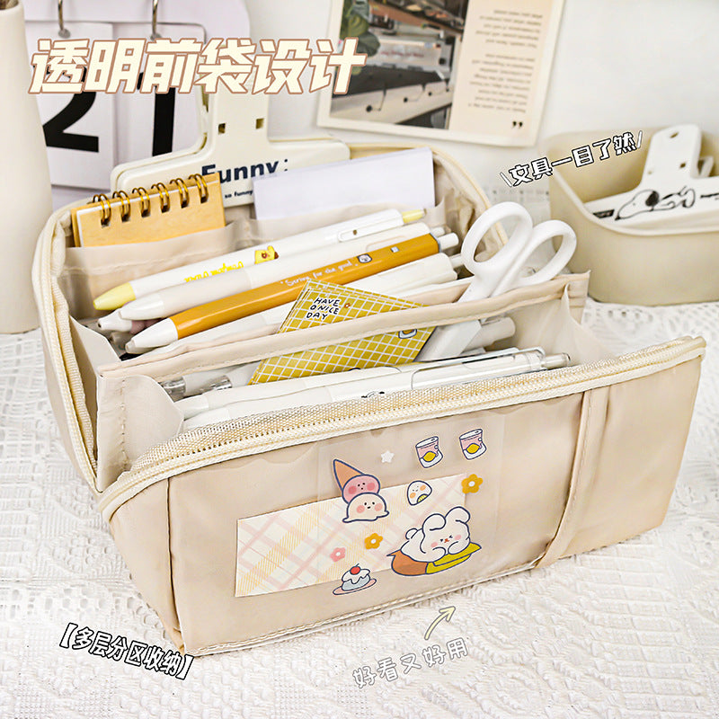 网红多层笔袋学生简约大容量枕头笔袋文具盒ins潮日系可爱少女Trendy Multi-Layer Pencil Case for Students: Simple, Large-Capacity, Pillow-Style Pencil Case, Stationery Case, Cute for Girls