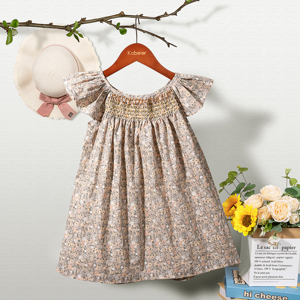 女童连衣裙儿童裙子无袖打缆背心碎花吊带裙小女孩公主裙 Girls' Dresses, Children's Dresses, Sleeveless Cable-Knit Tank Tops, Floral Spaghetti-Strap Dresses, Little Girls' Princess Dresses