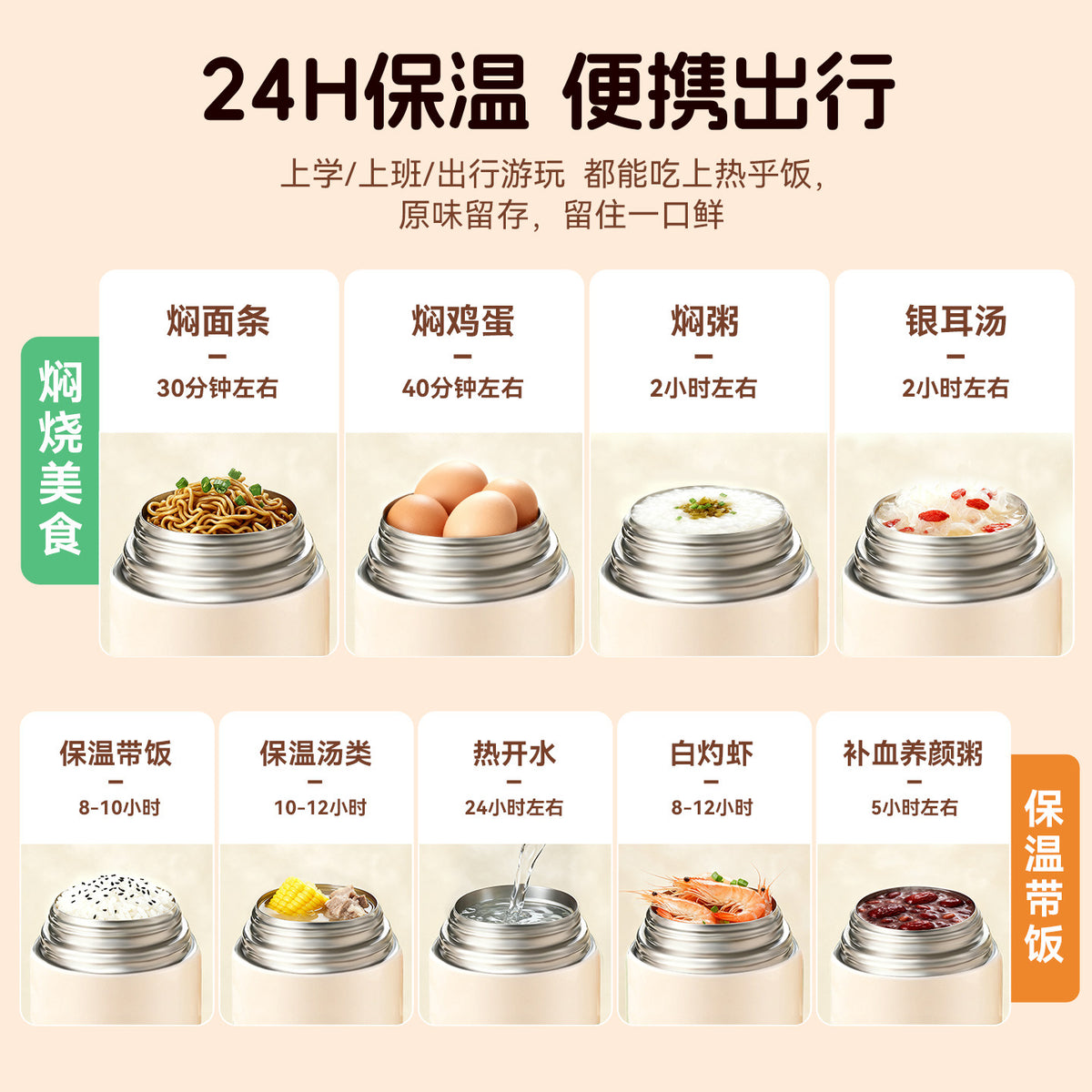 捷安玺316不锈钢焖烧杯上班饭盒家用办公带勺保温饭桶GIANXI 316 Stainless Steel Slow-Cooking Lunch Cup—Lunch Box for Work, Home, and Office with Spoon, Insulated Lunch Container