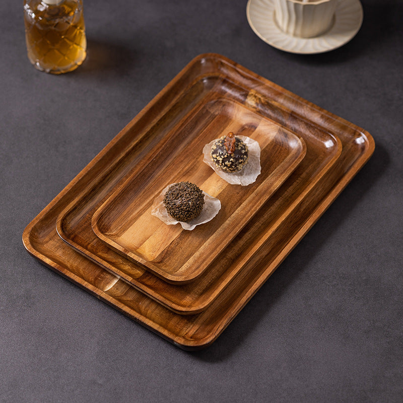 日式相思木茶盘面包蛋糕西餐盘实木早餐盘家用长方形小型杯托杯垫Japanese-style acacia wood tea tray, bread and cake plate, Western-style serving plate, solid wood breakfast plate, small rectangular cup holder and coaster for home use