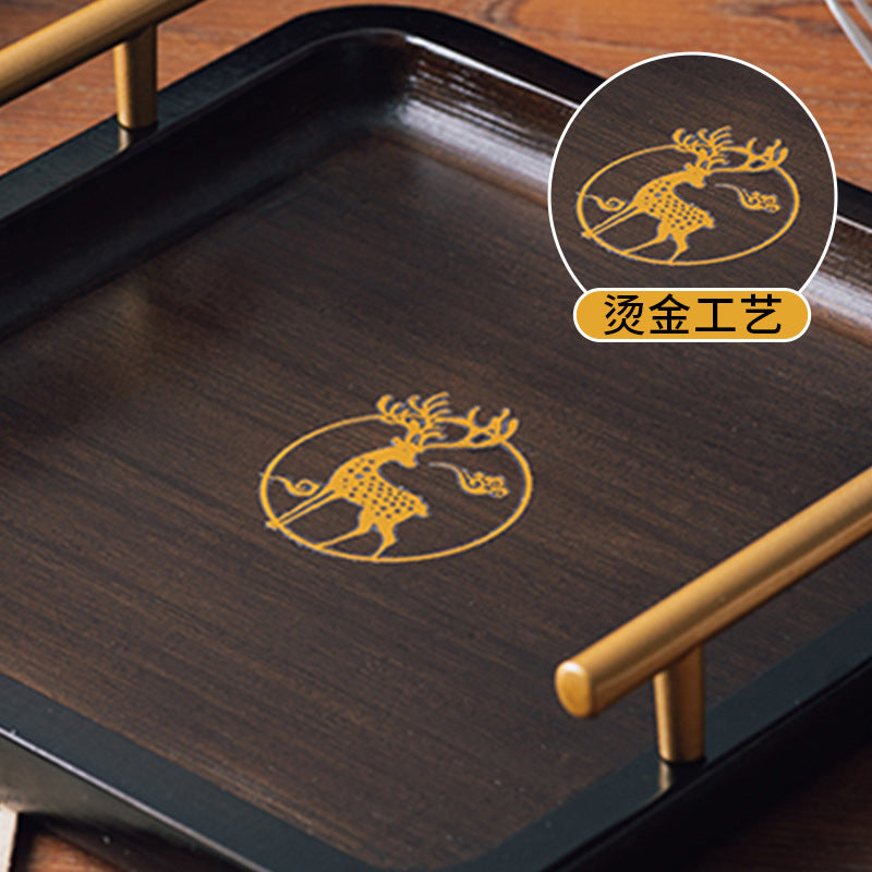 复古轻奢托盘楠竹茶盘长方形创意烫金印花竹托盘饭店酒店提手茶盤Retro, light-luxury bamboo tea tray – rectangular, creative hot-stamped patterned bamboo tray with handles, ideal for restaurants and hotels