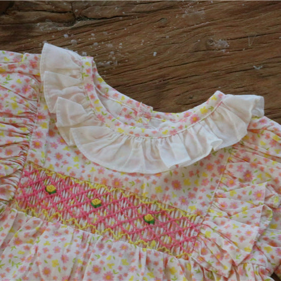 女童花边领短袖连衣裙裤子发带三件套手工打揽刺绣清新甜美Girls' Lace-Collar Short-Sleeve Dress, Pants, and Headband 3-Piece Set with Hand-Embroidered Lace—Fresh and Sweet