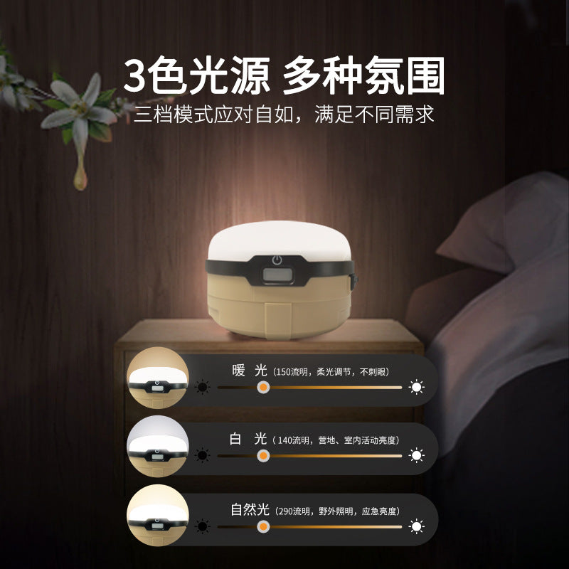 露营灯充电宝三色光便携登山扣大容量电池多功能防水野营灯Camping Lamp, Power Bank, Three-Colour Light, Portable Carabiner, High-Capacity Battery, Multifunctional Waterproof Camping Lamp