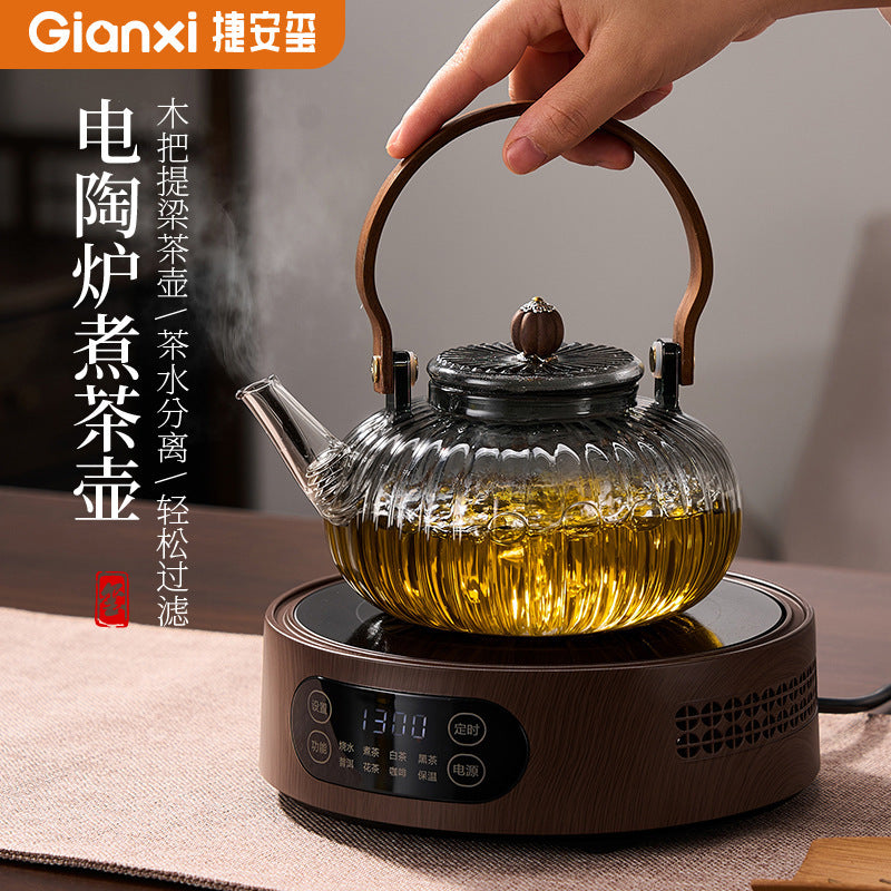 捷安玺家用电陶炉养生壶高硼硅玻璃创意泡茶壶茶水分离烧水煮茶壶Home-Use Ceramic Stove Health Teapot, High-Borosilicate Glass Creative Tea Pot, Tea-Water Separation Kettle for Boiling Water and Brewing Tea