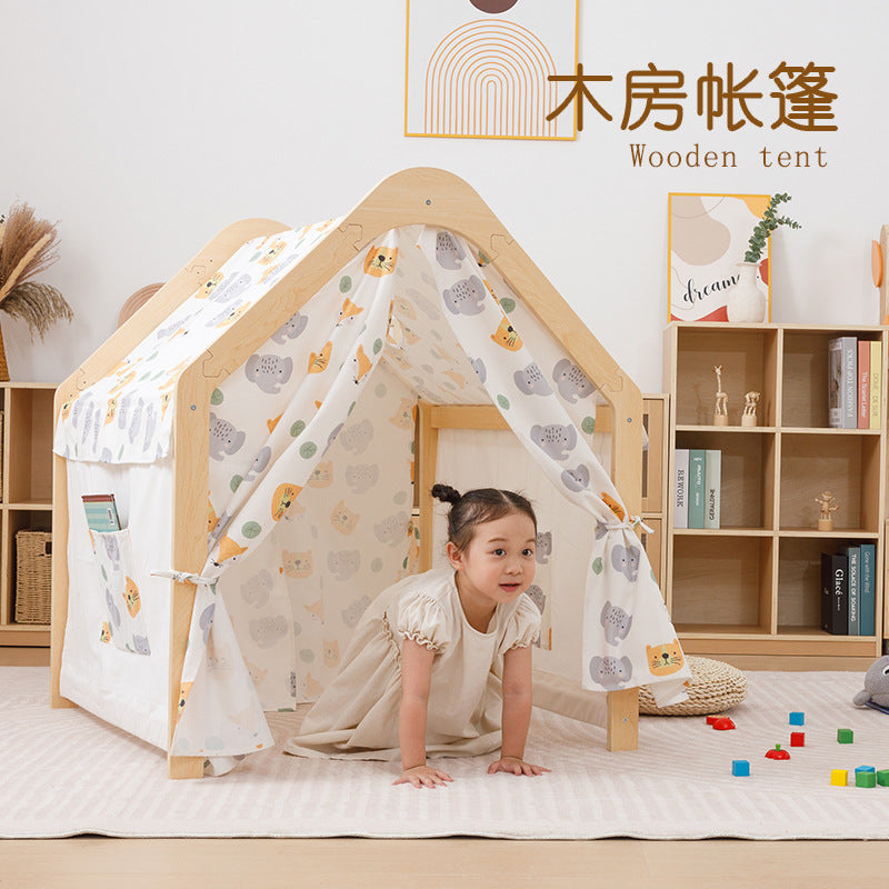 厂家直销儿童帐篷实木室内游戏屋男女孩过家家公主小房子城堡Manufacturer-direct children’s tents: solid wood indoor playhouses for boys and girls – pretend play, princess houses and castles