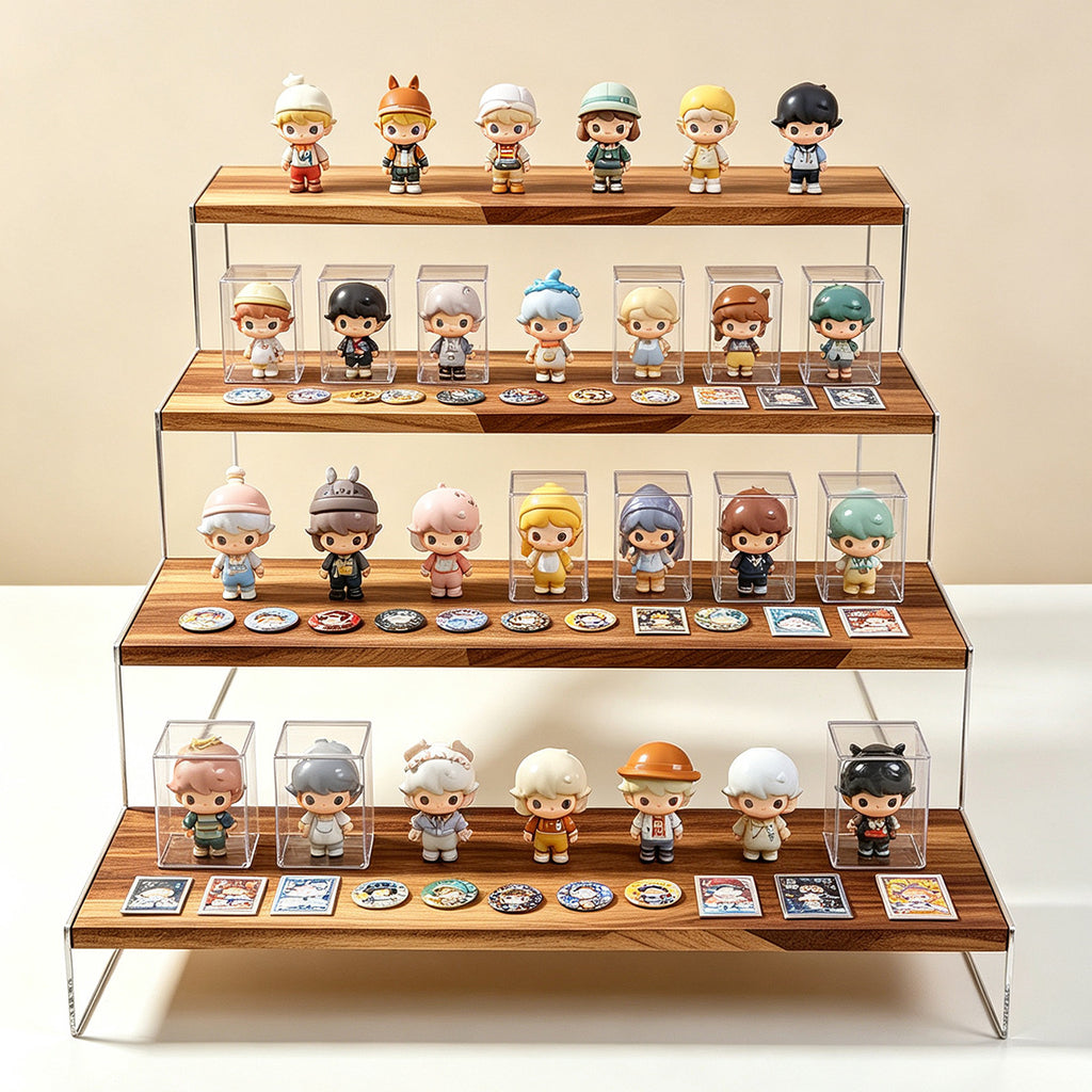 亚克力盲盒展示架阶梯手办公仔化妆品陈列收纳架加宽家居置物架Acrylic blind box display stand, tiered handheld figurine and cosmetics display and storage rack, extra-wide home storage rack