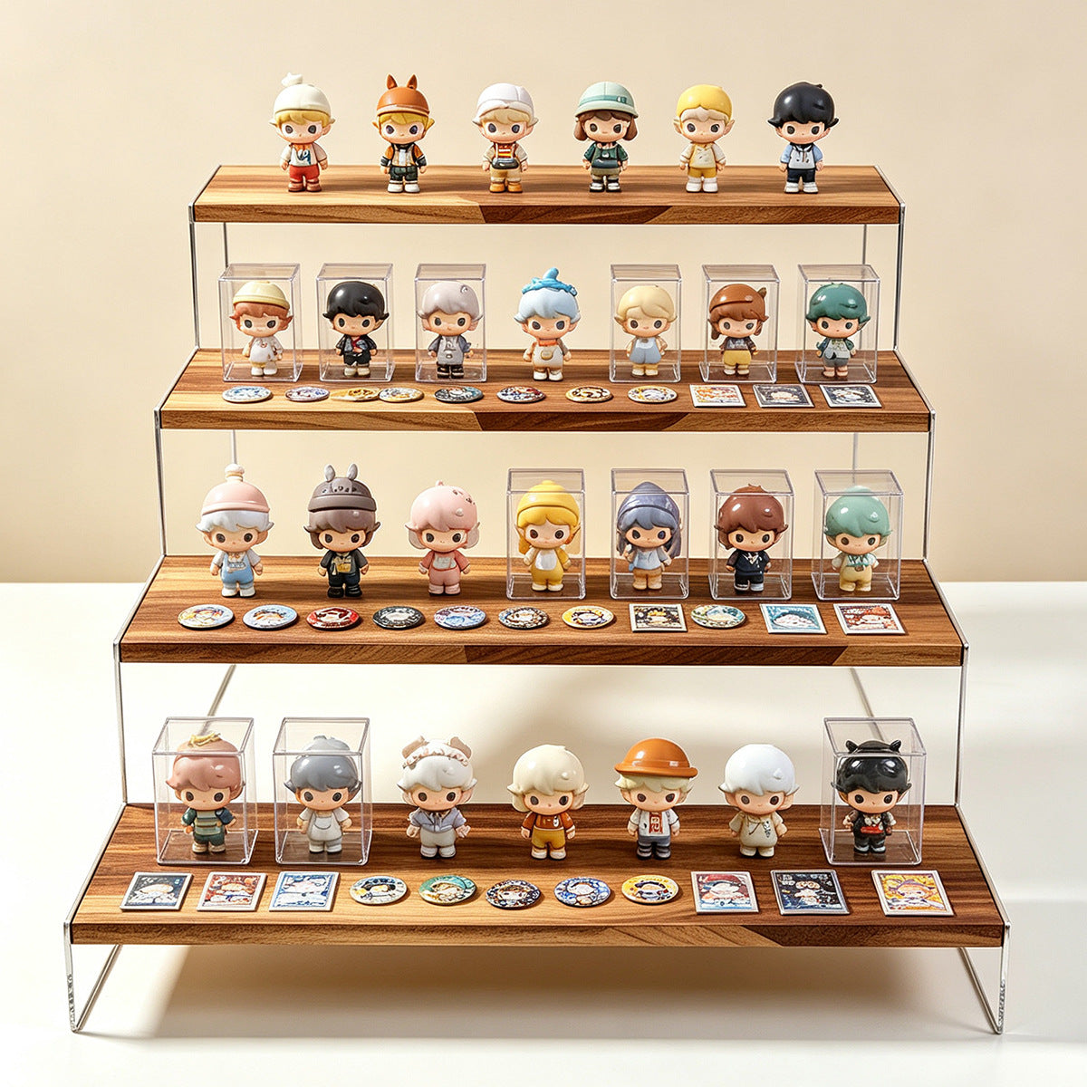 亚克力盲盒展示架阶梯手办公仔化妆品陈列收纳架加宽家居置物架Acrylic blind box display stand, tiered handheld figurine and cosmetics display and storage rack, extra-wide home storage rack