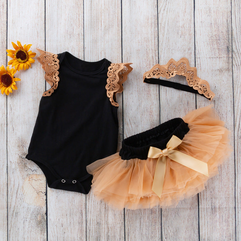 女宝宝02岁婴幼儿无袖翅膀哈衣网纱底裤裙公主裙套装 Girls' 2-Year-Old Sleeveless Winged Romper with Tulle Panties and Princess Dress Set