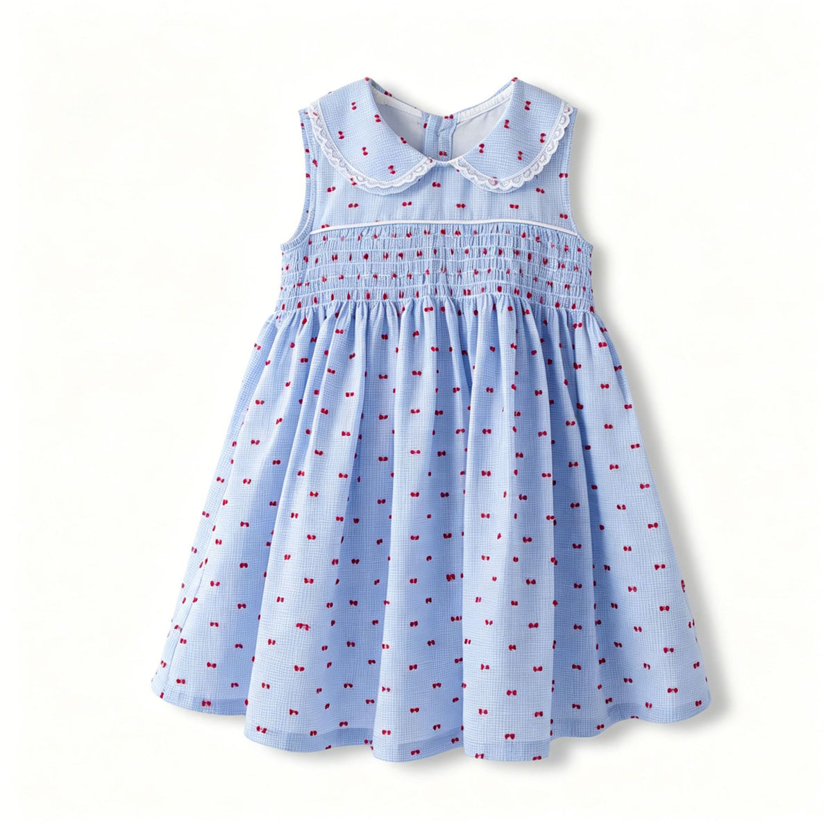 森系女童格子打揽时尚连衣裙夏季无袖棉布植绒公主裙 Forest-Style Girls' Checkered Wrap-Style Fashion Dress: Summer Sleeveless Cotton Flocked Princess Dress