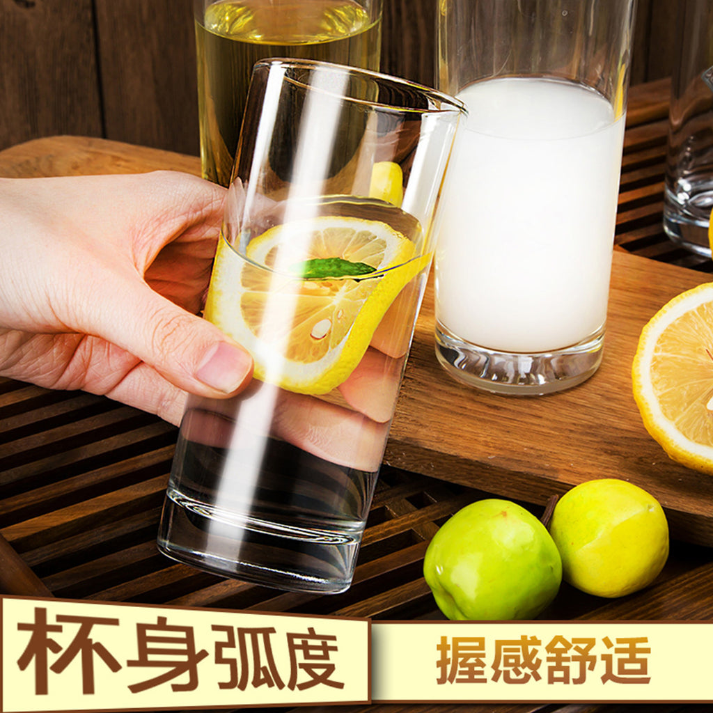简约家用喝水牛奶透明套装玻璃杯 餐厅客厅大容量6只直身ins水杯Minimalist Clear Glass Set for Home Use—6 Large-Capacity Straight-Sided Water Glasses for the Dining Room and Living Room