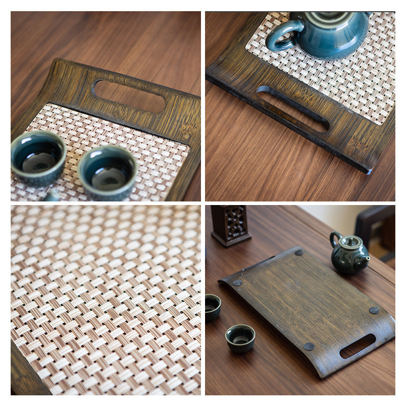 家用高端木质托盘复古轻奢席面收纳茶盘竹制原色蛋糕糕点食物餐盘High-end wooden tray for home use, with a vintage, slightly luxurious finish; storage tea tray; natural-coloured bamboo cake, pastry and food serving plate