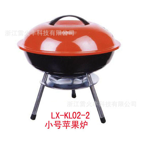 工厂加工小号三角苹果炉BBQ庭形取暖炉木炭烟熏炉烧烤加厚带盖炉Factory-made small triangular apple-shaped BBQ stove, garden heater, charcoal smoker and barbecue – thick-walled with lid