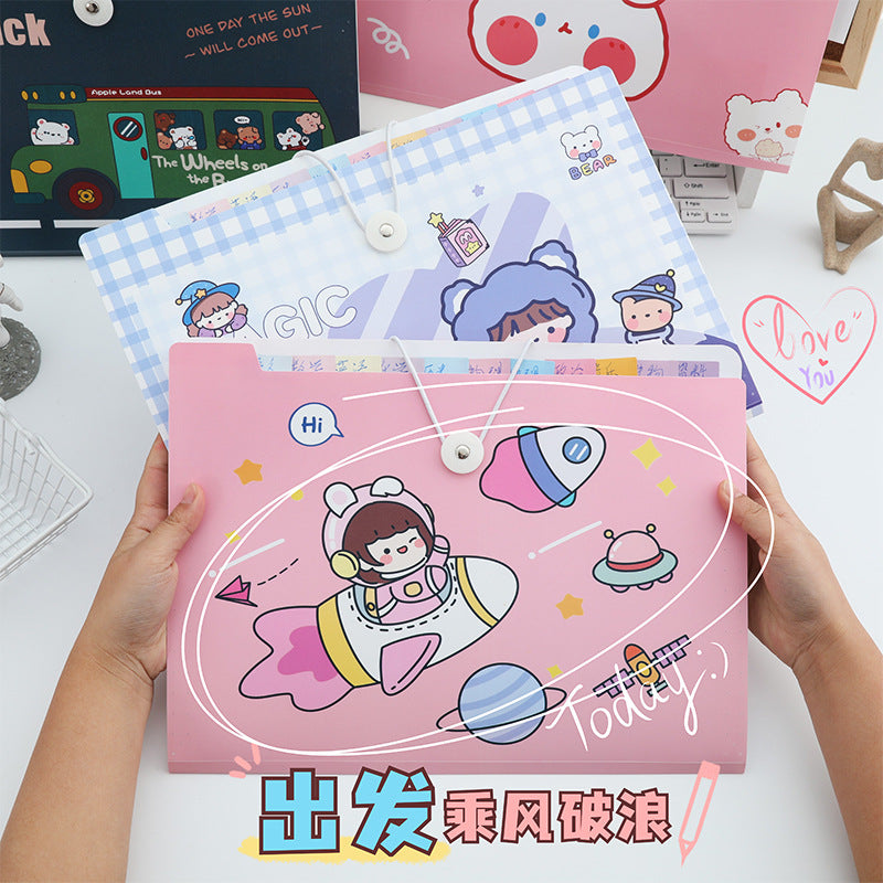 MOKA卡通风琴包学生大容量多层文件夹试卷资料办公分类收纳文件袋MOKA Cartoon-Style Accordion Bag: Large-Capacity, Multi-Compartment Student Folder for Organizing Exams, Materials, and Office Documents