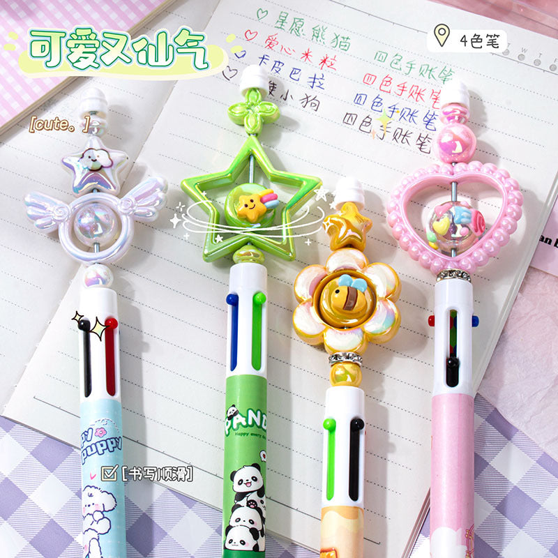魔卡串串乐四色手账笔转转笔圆珠笔创意多色中油笔按动学生可爱Magic Card Skewer Fun Four-Color Planner Pen, Spinning Pen, Ballpoint Pen, Creative Multi-Color Medium-Flow Pen, Push-Button, Student-Friendly, Cute