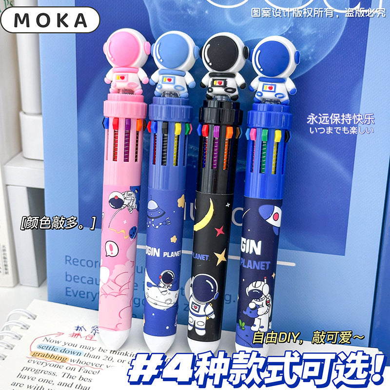 MOKA宇航员十色圆珠笔 学生手账10色笔创意太空人按动彩色多色笔MOKA Astronaut 10-Color Ballpoint Pen: Creative Astronaut-Themed Push-Button Multicolor Pen for Students and Journaling