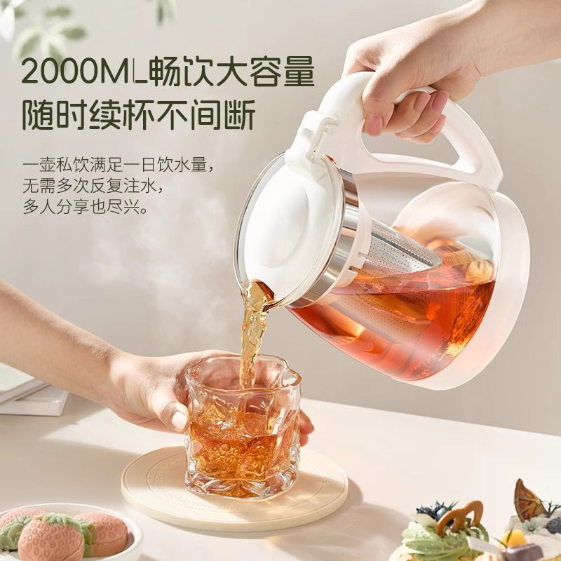 茶水分离泡茶壶家用耐热玻璃带把手不锈钢茶仓水壶花茶壶Tea-Water Separator Teapot: Household-Use Heat-Resistant Glass Teapot with Handle and Stainless Steel Tea Chamber, Floral Tea Pot