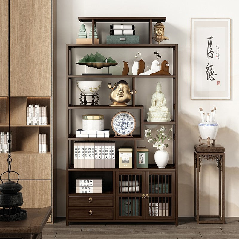 新中式博古架实木多宝阁展示柜摆件柜茶具收纳置物架子茶室茶叶架New Chinese-style display cabinet, solid wood multi-shelf cabinet, display unit, ornament cabinet, tea set storage unit, tea room tea storage rack