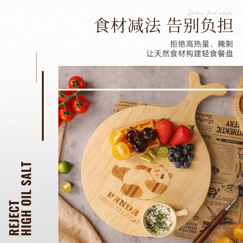 家逸悦享熊·轻食料理板-M KAYI Bamboo Cutting Board Round with Handle Panda Carving M size