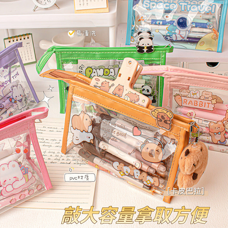 MOKA魔卡韩版三角透明笔袋大容量文具袋高颜值三角化妆包袋收纳袋MOKA Korean-Style Transparent Triangle Pencil Case, Large-Capacity Stationery Bag, Stylish Triangle Cosmetic Pouch, Storage Bag