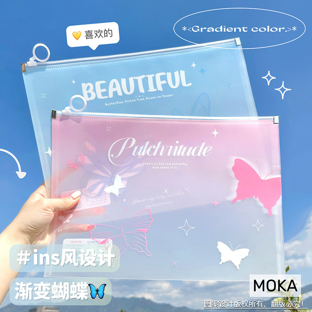 MOKA卡通A4防水拉边袋小清新PP学生试卷收纳袋指环袋文件袋加厚MOKA Cartoon A4 Waterproof Zipper Pouch—Fresh and Cute PP Student Exam Paper Storage Pouch, Ring Pouch, Document Pouch, Reinforced
