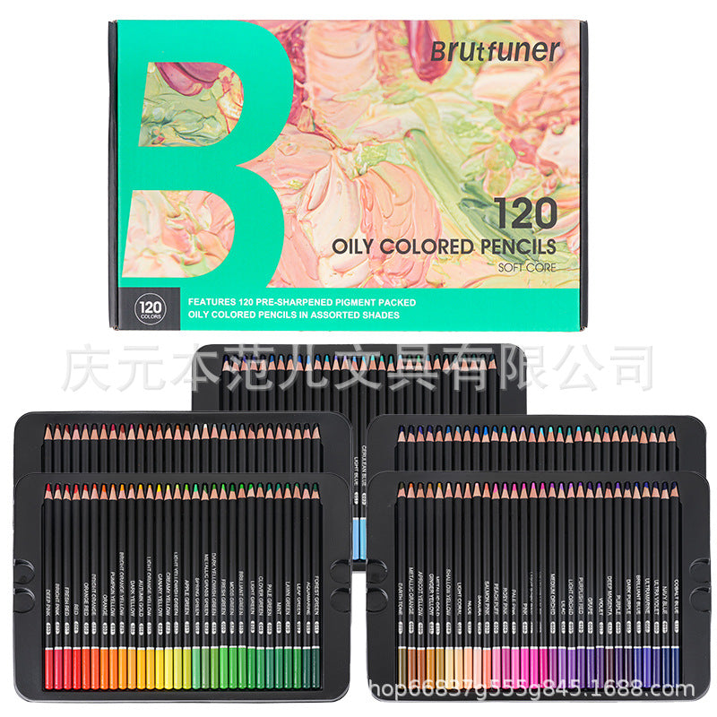 跨境新品BRUTFUNER72色120色180色油性彩色铅笔粗芯涂鸦细腻手绘New cross-border product: BRUTFUNER 72-colour, 120-colour and 180-colour oil-based coloured pencils – thick leads for detailed doodling and hand-drawing