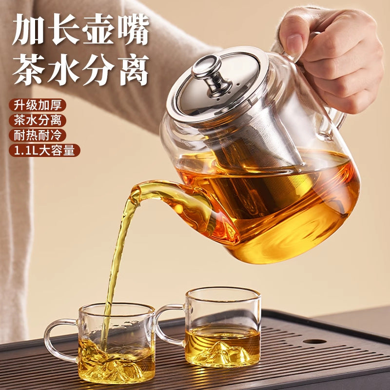 大容量茶壶泡茶家用大容量玻璃煮茶器茶水分离加厚耐高温茶具单壶Large-Capacity Teapot for Brewing Tea Household-Use Large-Capacity Glass Tea Maker Tea-Water Separation Thick-Walled, Heat-Resistant Teapot Single-Pot Set