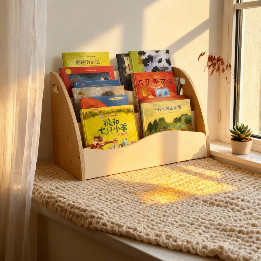 厂家直销绘本架实木飘窗书架置物架儿童书柜宝宝绘本架子Factory-direct picture book rack, solid wood bay window bookshelf, storage rack, children’s bookcase, baby picture book rack