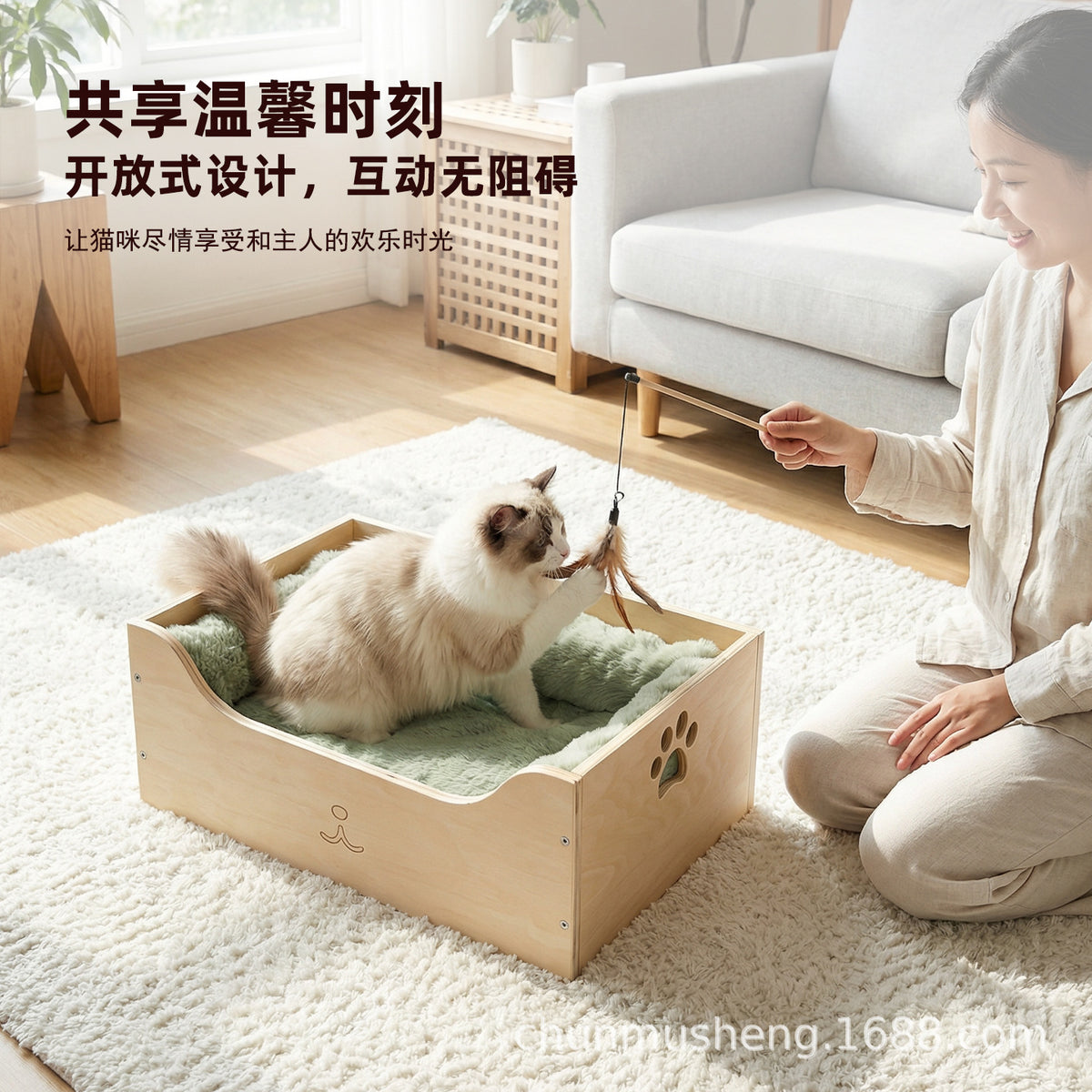 实木猫狗窝落地窝四季通用可拆洗睡垫柯基睡觉宠物窝猫窝宠物木质Solid Wood Cat and Dog Bed, Floor-Standing, Suitable for All Seasons, Removable and Washable Mattress, Corgi Bed, Pet Bed, Cat Bed, Wooden Pet Bed