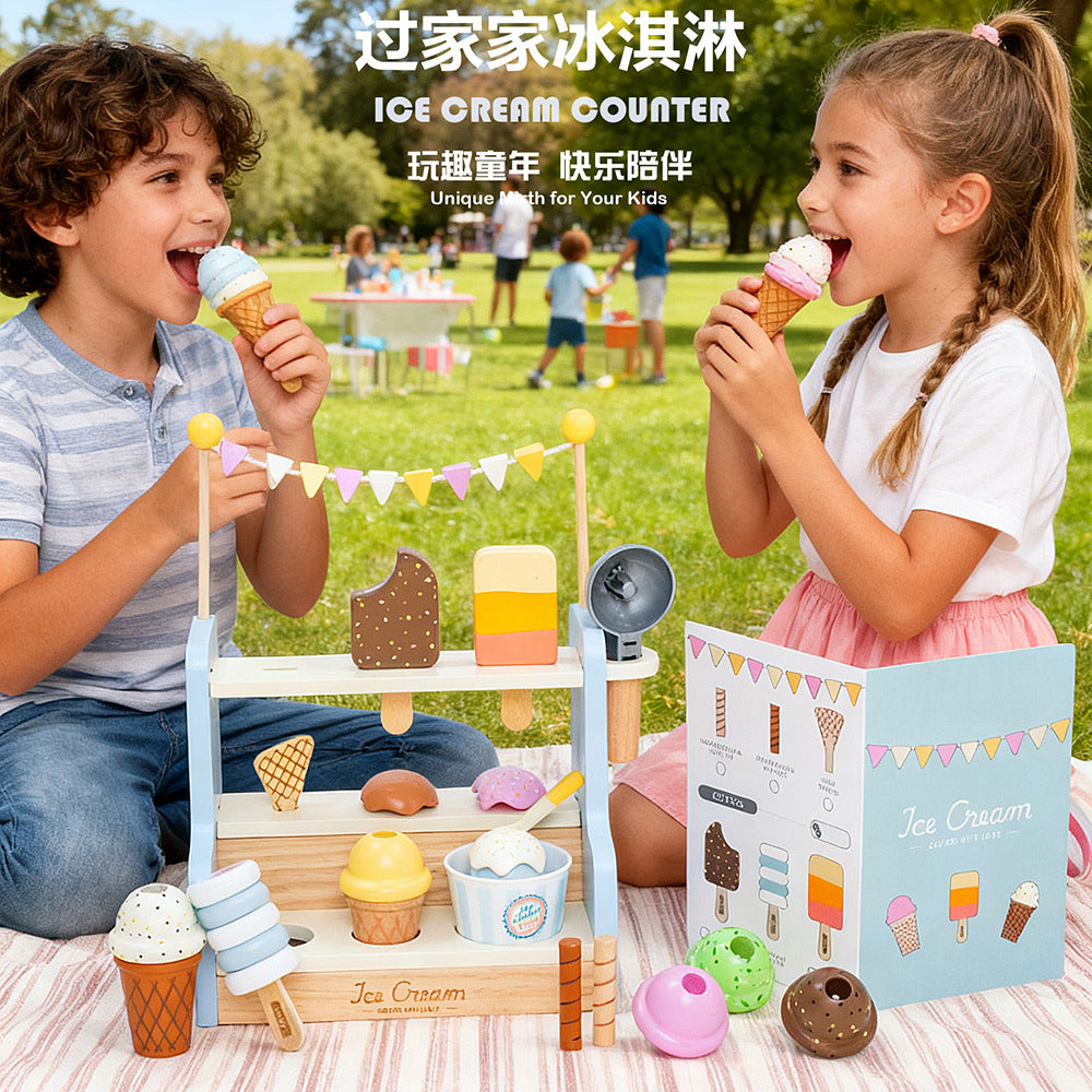 UMU儿童仿真冰淇淋玩具小女孩过家家模拟雪糕甜筒棒冰甜点售卖铺UMU Children’s Simulated Ice Cream Toy Set: Little Girls’ Pretend Play Set – Ice Cream Cones, Ice Lollies and Desserts Shop