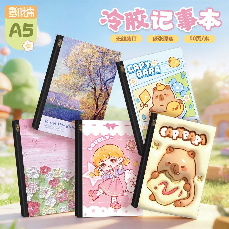 A5笔记本记事本高颜值学生冷胶卡通平摊本文具礼品本子A5 Notebook: Stylish Student Notebook with Cold-Laminated Cartoon Design, Lies Flat—Stationery Gift Notebook