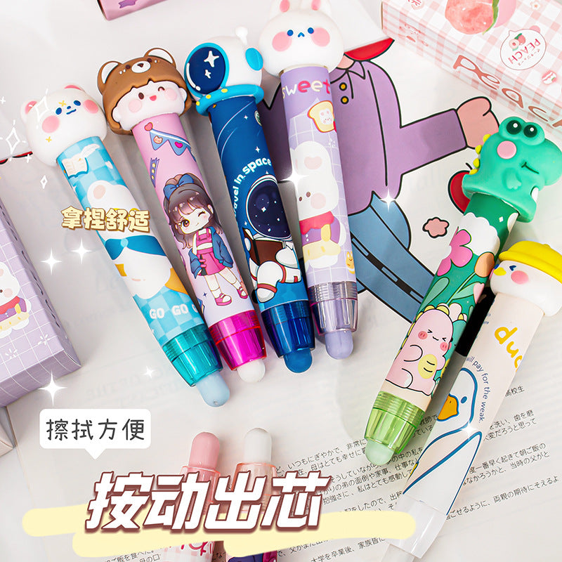 按动可爱橡皮擦儿童小学生用卡通图案橡皮擦按压出芯无痕 Push-Button Cute Eraser for Elementary School Children: Cartoon-Patterned Eraser with Push-Button Core for Smudge-Free Erasing