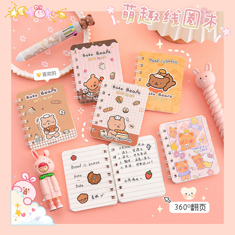 卡通横线本便携迷你记事本学生文具本子单词本线圈本学习笔记本 Cartoon-Printed Lined Notebook, Portable Mini Notepad, Student Stationery, Vocabulary Notebook, Spiral-Bound Notebook, Study Notebook