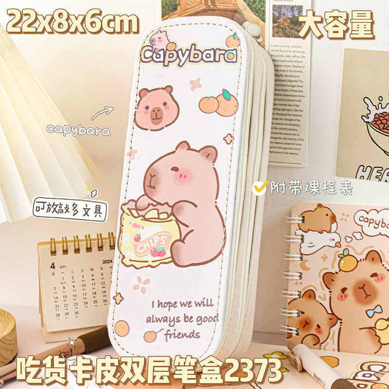 MOKA创意双层笔盒卡皮巴拉大容量可爱文具铅笔盒卡通可爱学生笔袋MOKA Creative Double-Layer Pencil Case—Capybara, Large Capacity, Cute Stationery Pencil Case, Cartoon-Style, Cute Student Pencil Pouch