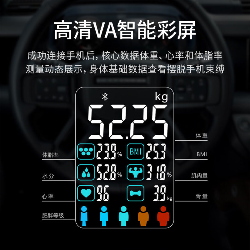 体脂秤家用智能体重秤称重电子秤精准专业测脂健康人体称心率大屏Body Fat Scale – Smart Home Weight Scale, Electronic Scale, Accurate and Professional Body Fat Measurement, Health Monitor, Heart Rate Monitor, Large Display